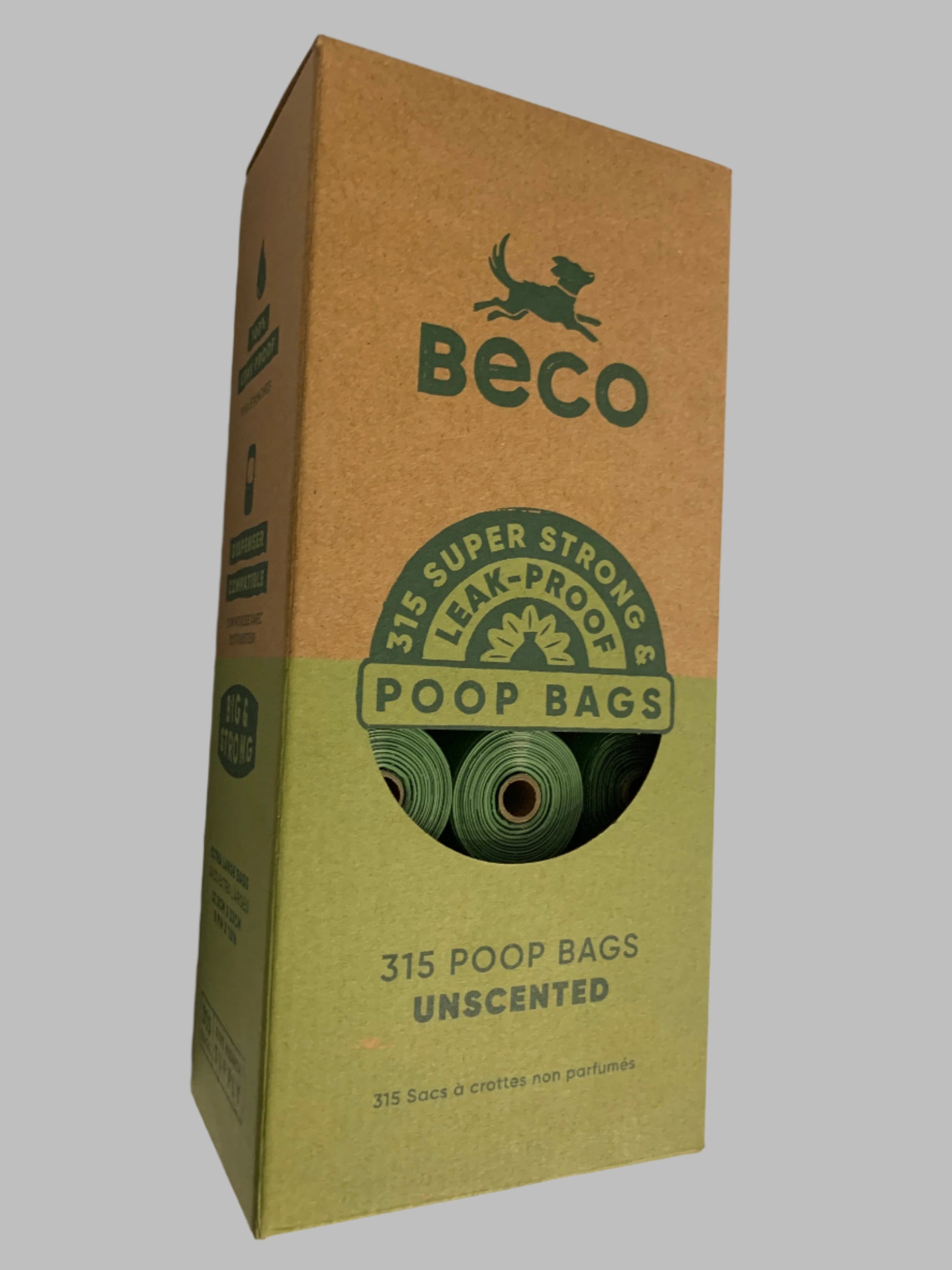 Beco Poo Bags Plain 120 Pack with handles, poo bags, poo bags dogs, poo bags with handles, poo bags biodegradable, left side