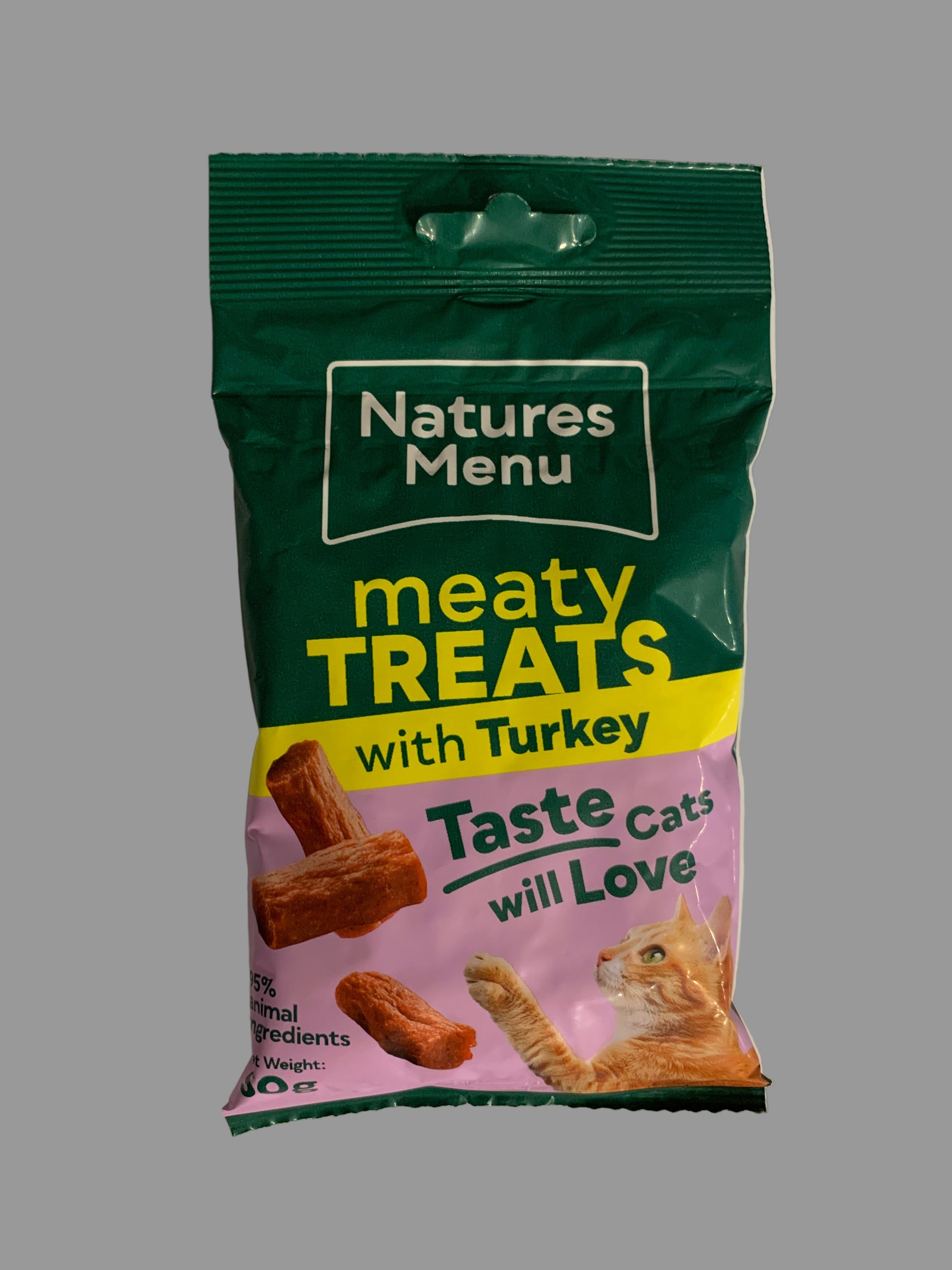 natures menu turkey cat treat, cat treat, dreamies cat treats, front side, pets at home