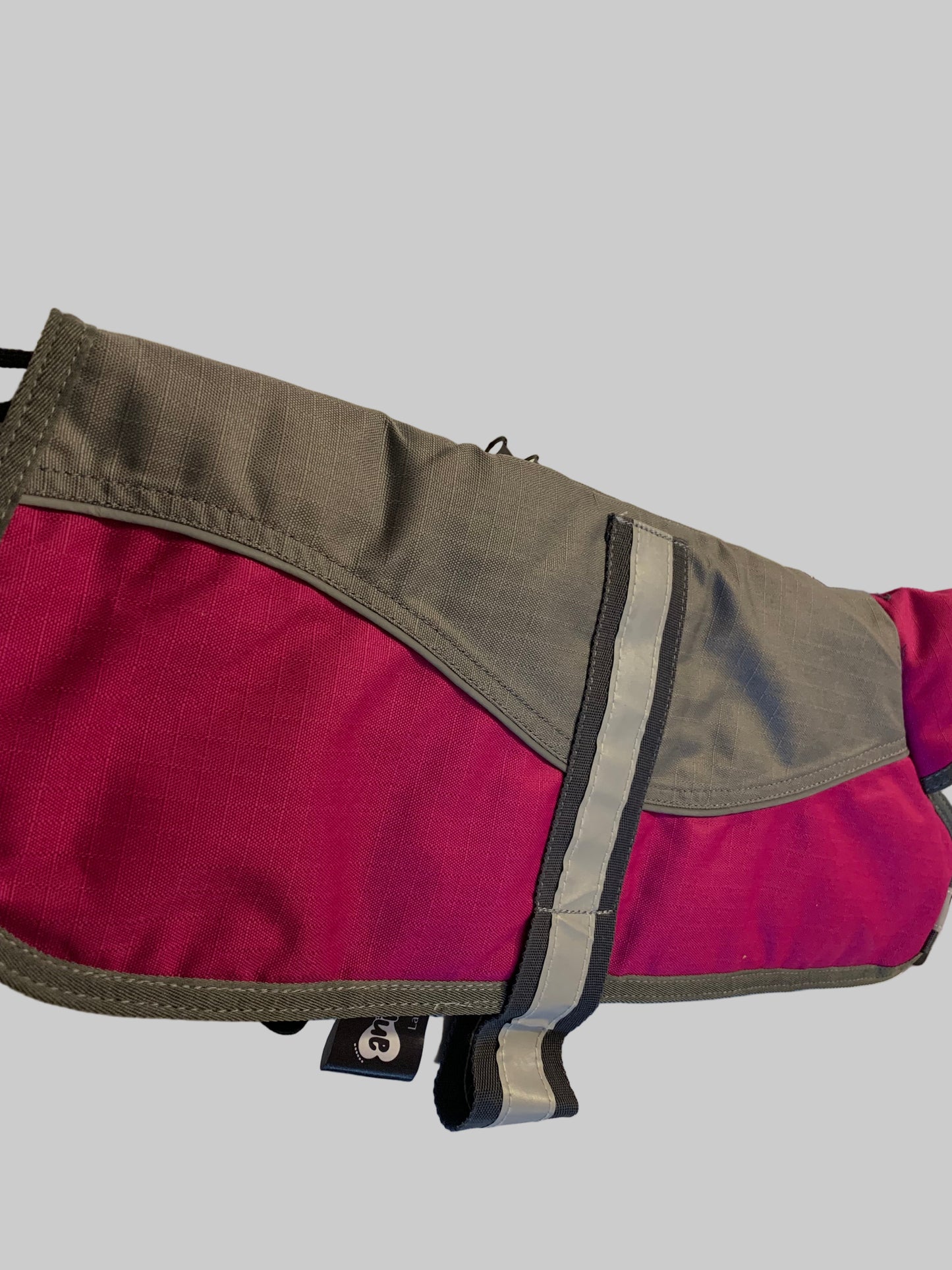 Animate Waterproof Grey/Raspberry Dog Coat 16", dog coats, dog coats uk, waterproof dog coats, dog coats with harness, dog coats with legs, left side, pets at home