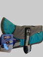 Animate Waterproof Grey/Teal Dog Coat 12", dog coats, dog coats uk, waterproof dog coats, dog coats with harness, dog coats with legs, left side, pets at home