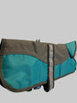 Animate Waterproof Grey/Teal Dog Coat 16", dog coats, dog coats uk, waterproof dog coats, dog coats with harness, dog coats with legs, left side, pets at home