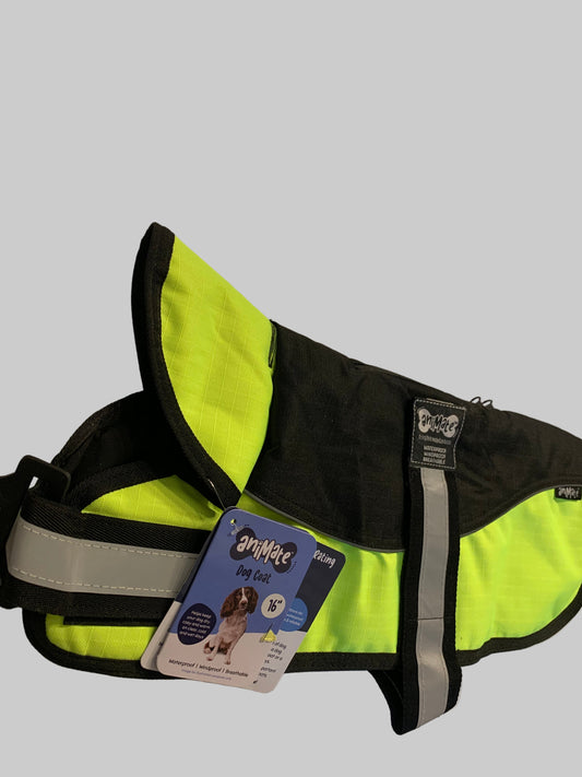 Animate Waterproof Hi-Viz Dog Coat 16", dog coats, dog coats uk, waterproof dog coats, dog coats with harness, dog coats with legs, right side, pets at home