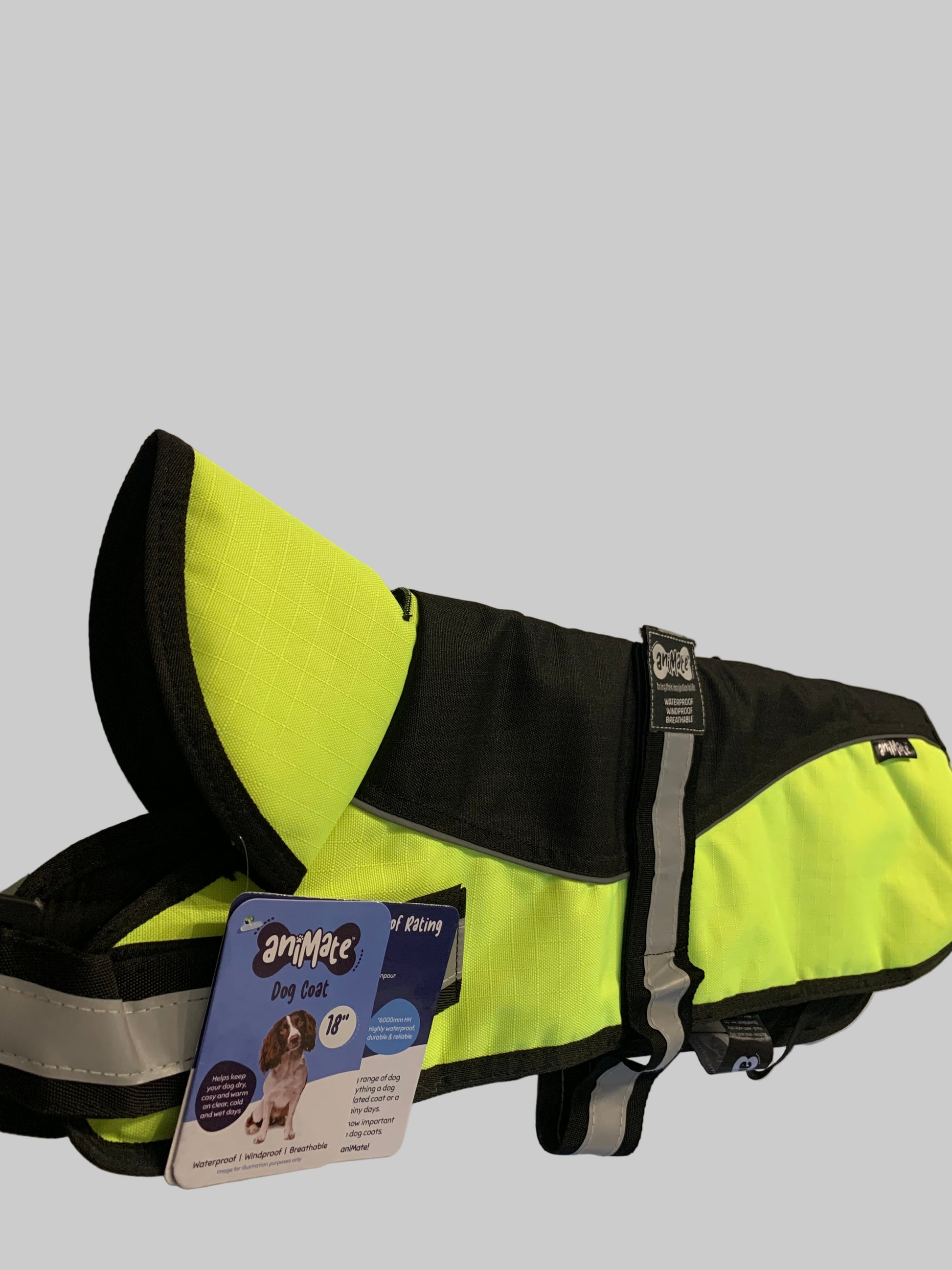 Animate Waterproof Hi-Viz Dog Coat 18", dog coats, dog coats uk, waterproof dog coats, dog coats with harness, dog coats with legs, right side, pets at home