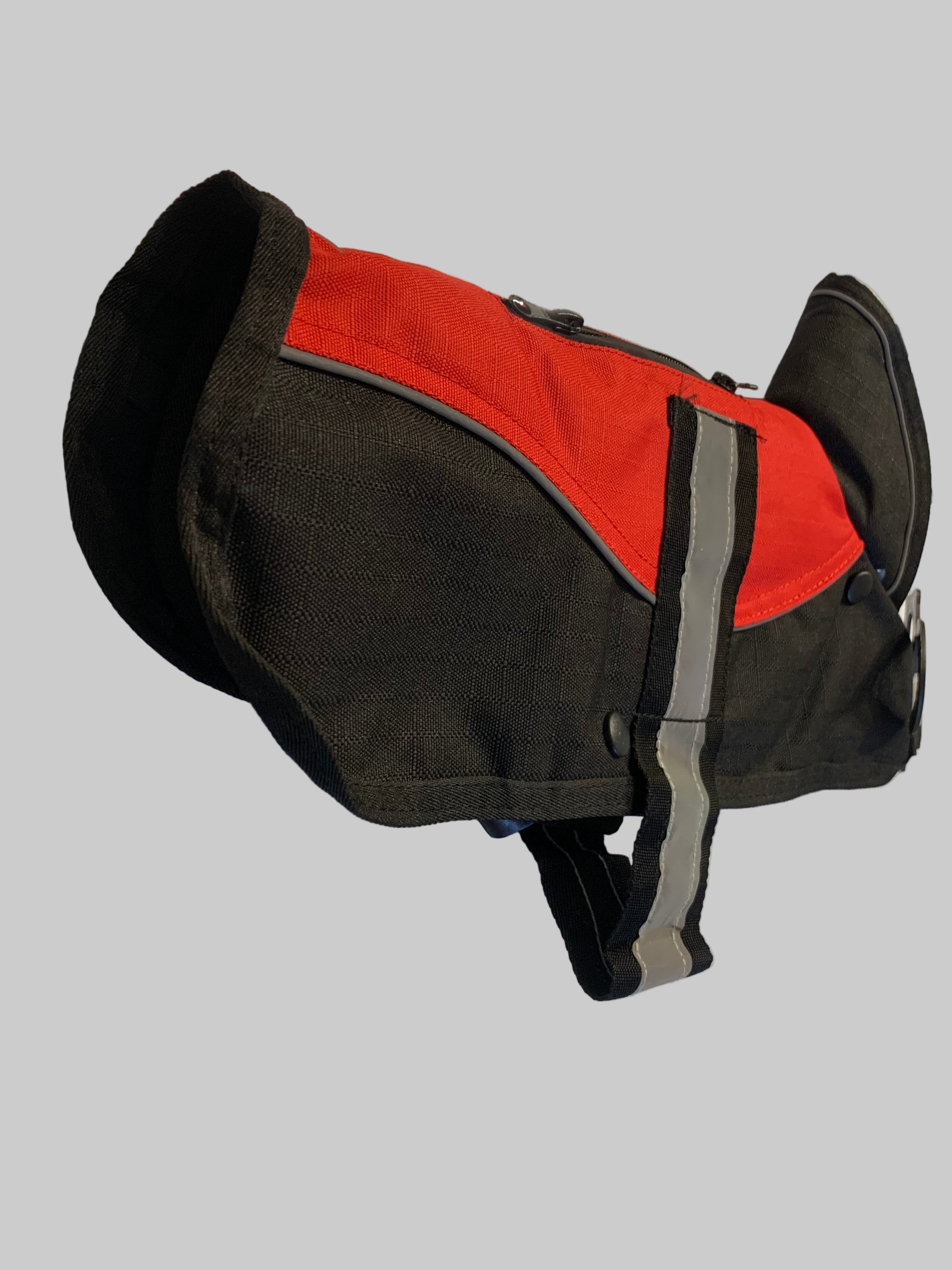 Animate Waterproof Red/Black Dog Coat 10", dog coats, dog coats uk, waterproof dog coats, dog coats with harness, dog coats with legs, left side, pets at home