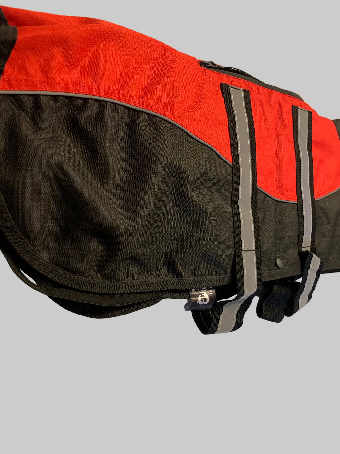 Animate Waterproof Red/Black Dog Coat 22", dog coats, dog coats uk, waterproof dog coats, dog coats with harness, dog coats with legs, left side, pets at home