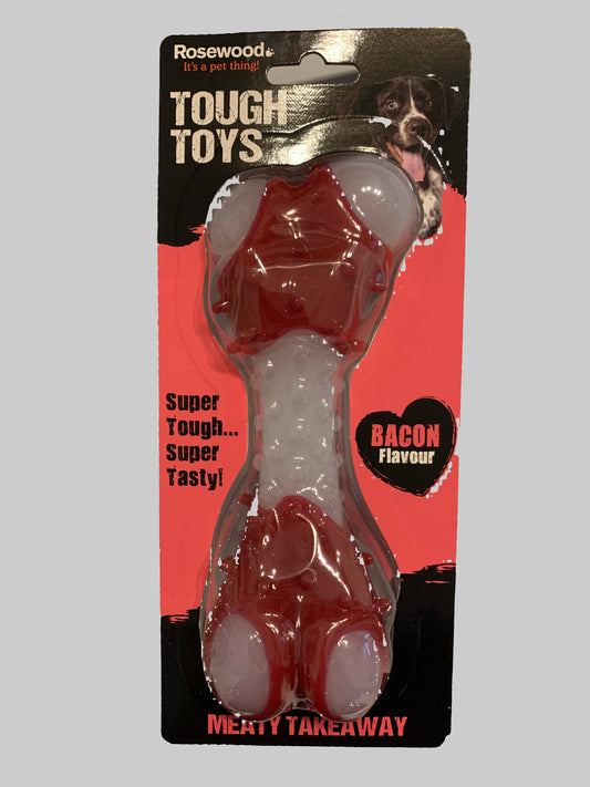 Rosewood Bacon Flavour Tough Dog Toy, dog toys uk, dog toys amazon, front side, pets at home