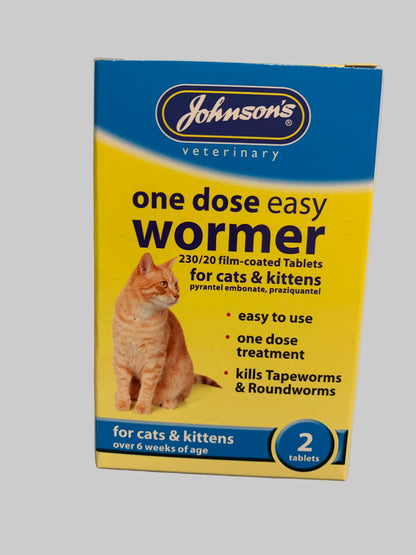 Johnson's One Dose Easy Wormer 2pk, cat worming treatment, worming treatment for cats, front side, pets at home