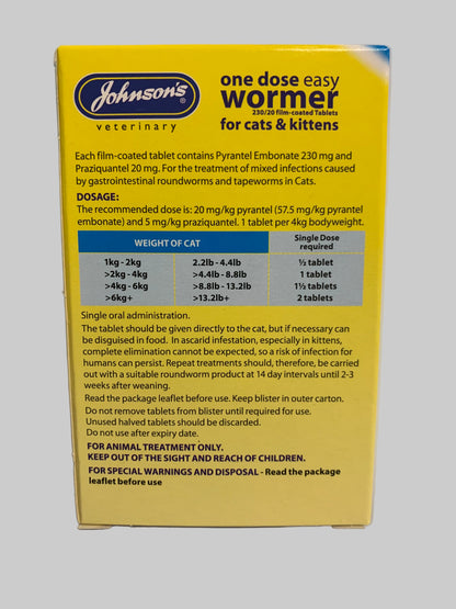 Johnson's One Dose Easy Wormer 2pk, cat worming treatment, worming treatment for cats, back side, pets at home