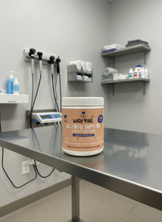 Lazy Tails Allergy Support Chews For Dogs 120pk, dog supplements, dog supplements uk, dog supplements for joints, dog supplements powder, front side, pets at home