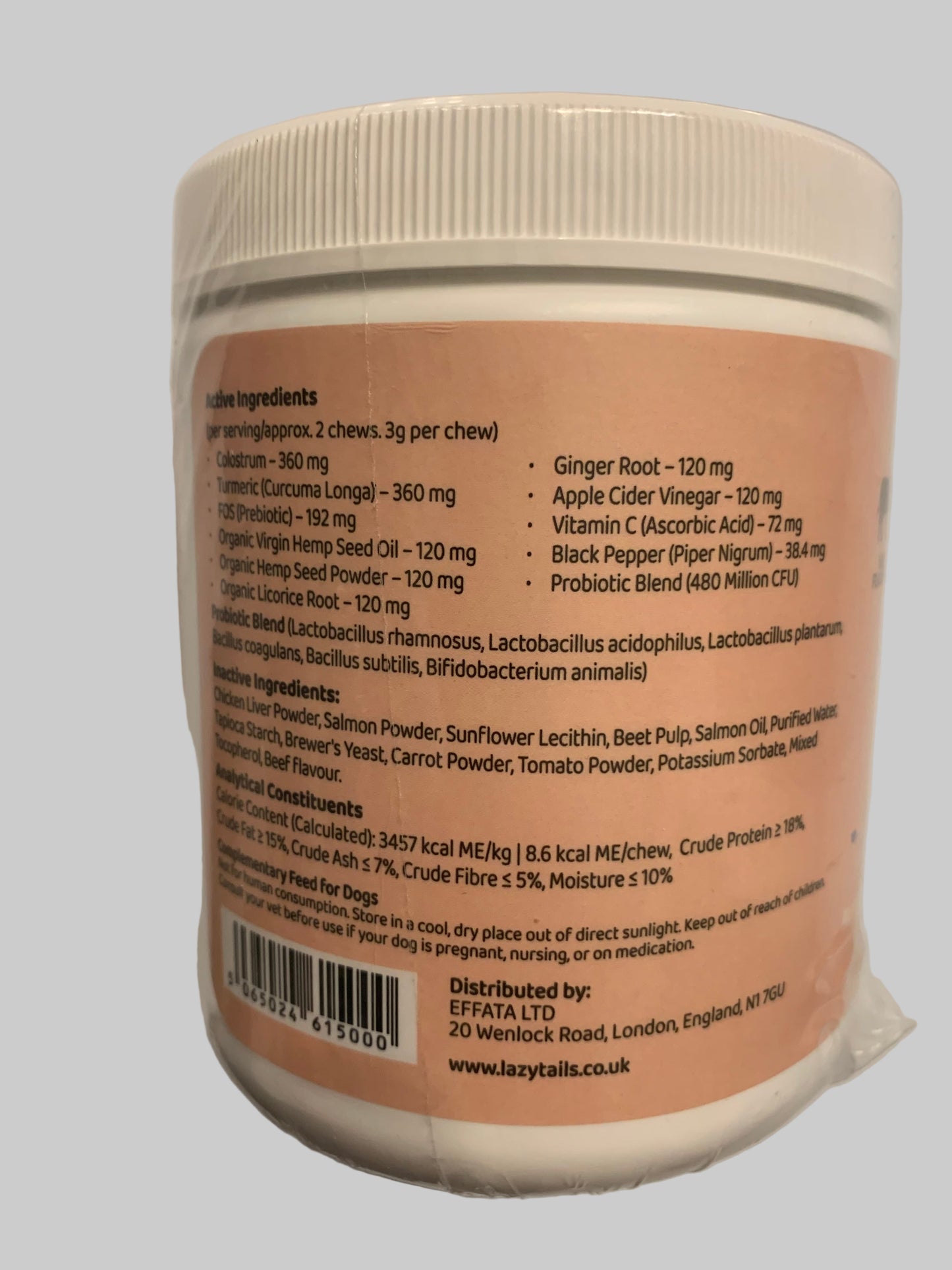 Lazy Tails Allergy Support Chews For Dogs 120pk, dog supplements, dog supplements uk, dog supplements for joints, dog supplements powder, back side, pets at home