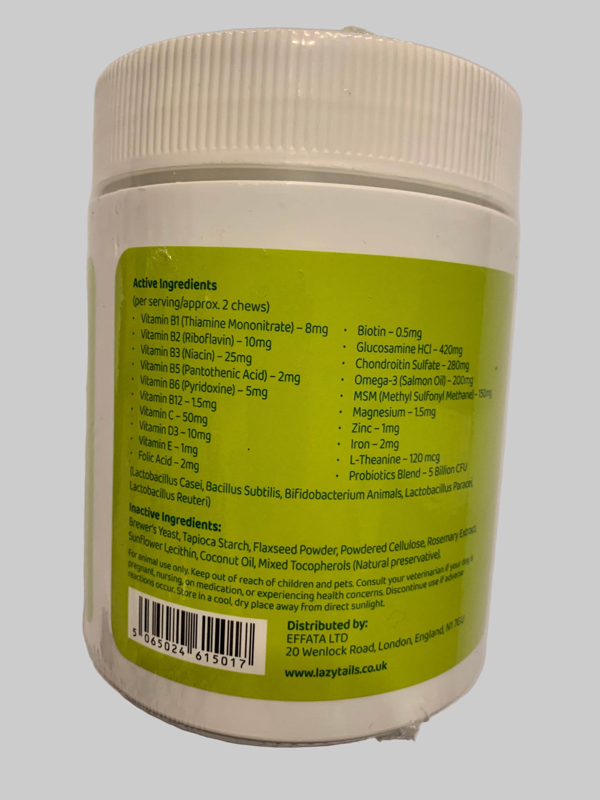 Lazy Tails Multi Vitamin Chews For Dogs 120pk, dog supplements, dog supplements uk, dog supplements for joints, dog supplements powder, back side, pets at home