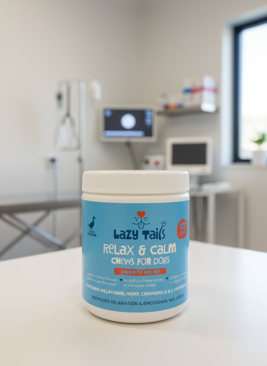 Lazy Tails Relax & Calm Chews For Dogs 120pk, dog supplements, dog supplements uk, dog supplements for joints, dog supplements powder, front side, pets at home