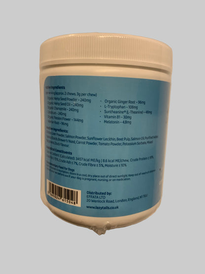 Lazy Tails Relax & Calm Chews For Dogs 120pk, dog supplements, dog supplements uk, dog supplements for joints, dog supplements powder, back side, pets at home