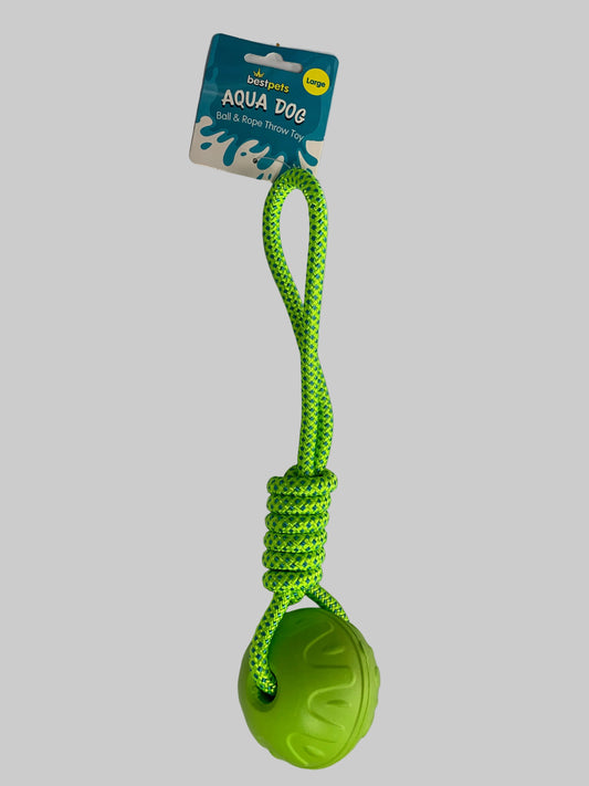 Aqua Dog Green Ball & Rope Dog Toy